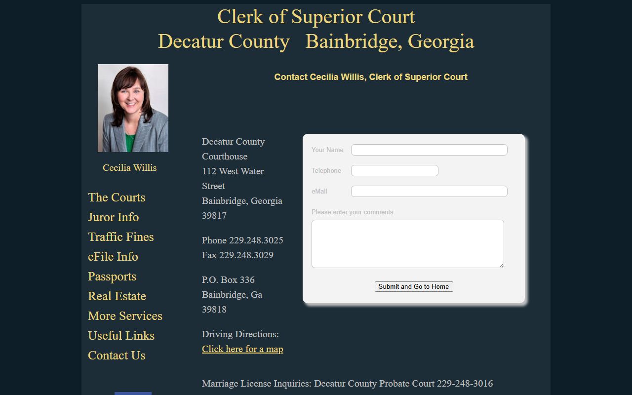Decatur County Clerk of Superior Court contact page for clerk records