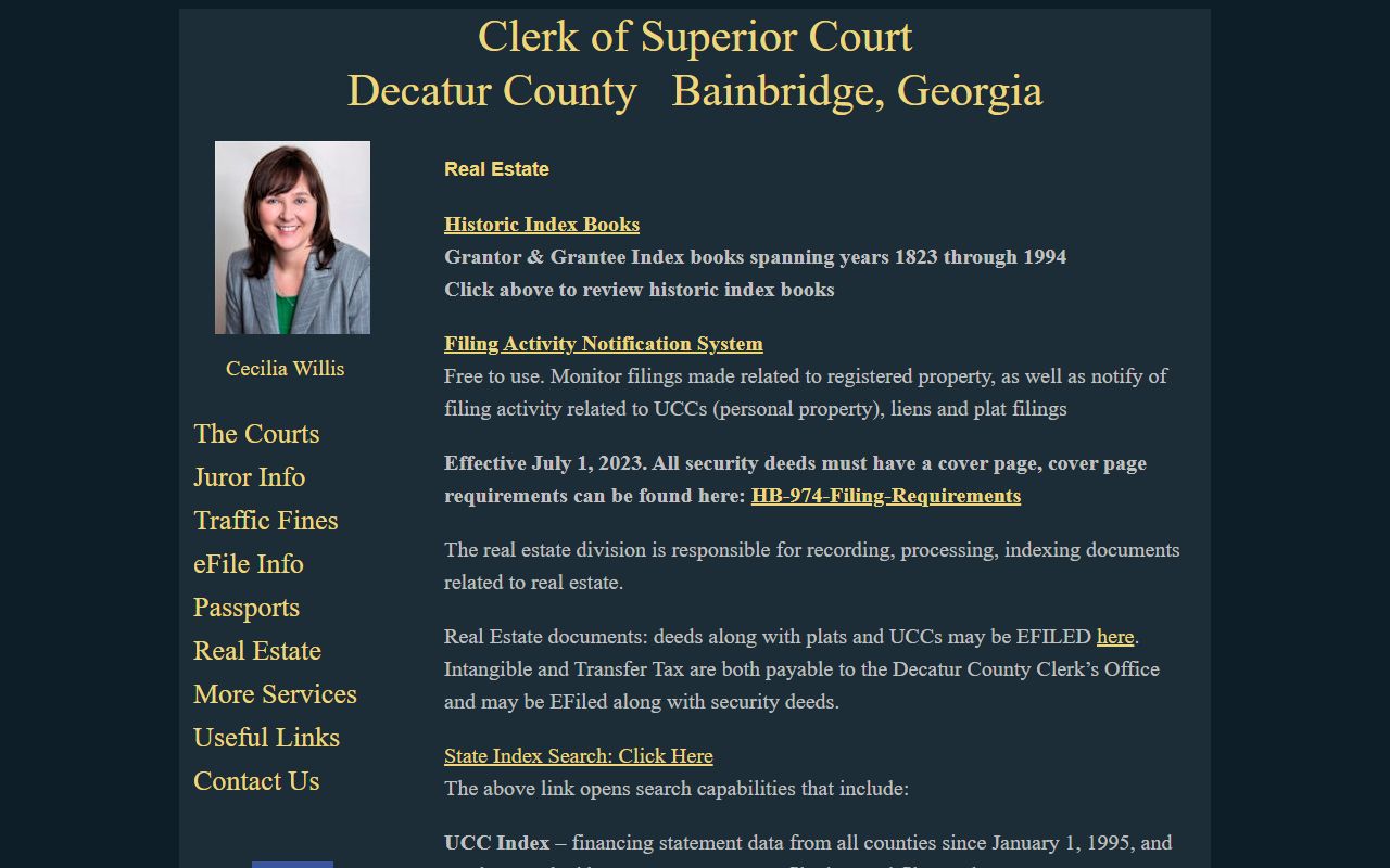 Decatur County court records real estate index page