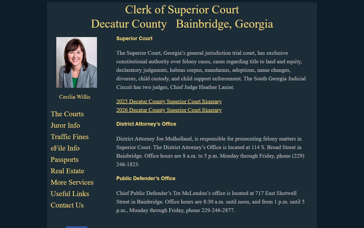 Decatur County court records Superior Court information page