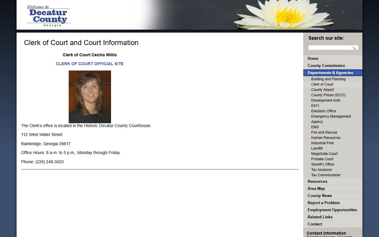 Decatur County court records clerk information page