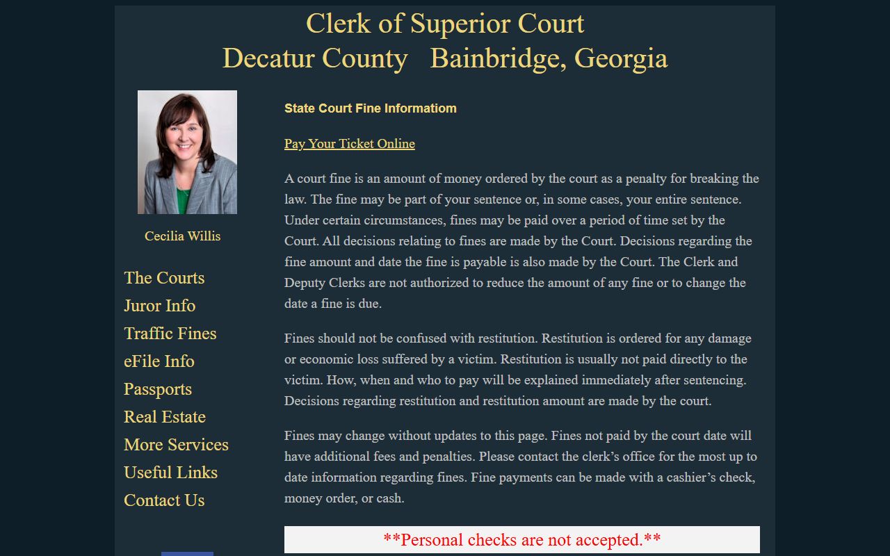 Decatur County Clerk State Court fines and traffic payment information