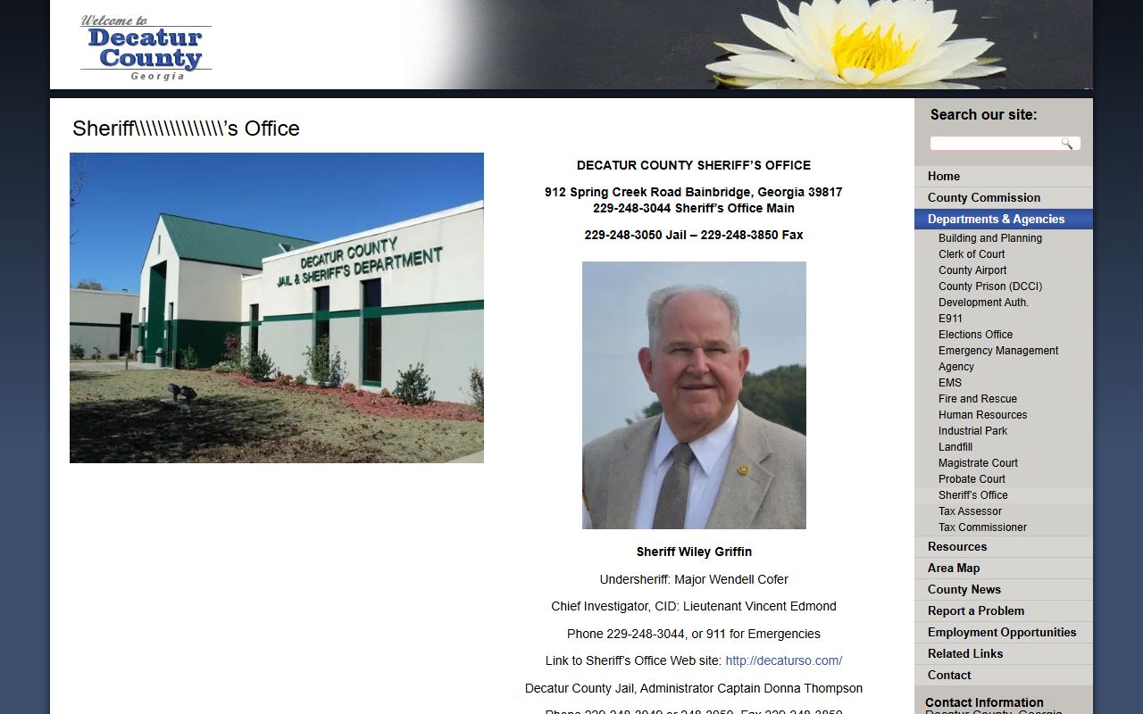 Decatur County sheriff page with sheriff and jail contact information